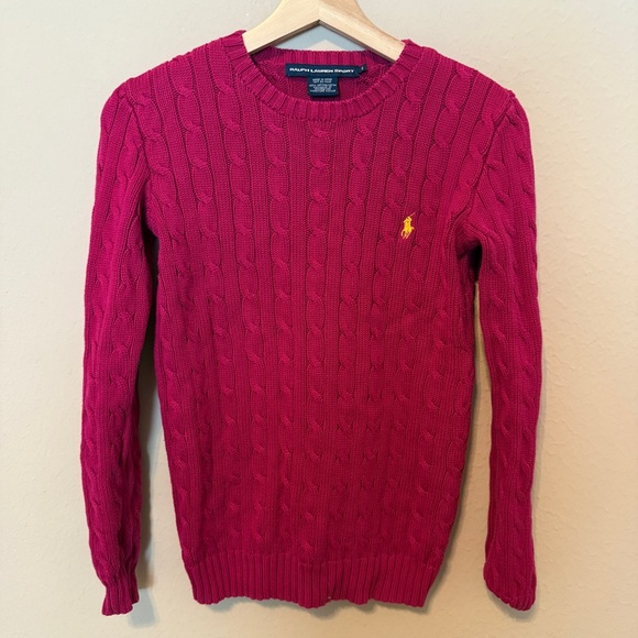Ralph Lauren Sport Women's Sweater Size S Pink Crewneck Cable Knit Pullover - Picture 1 of 6